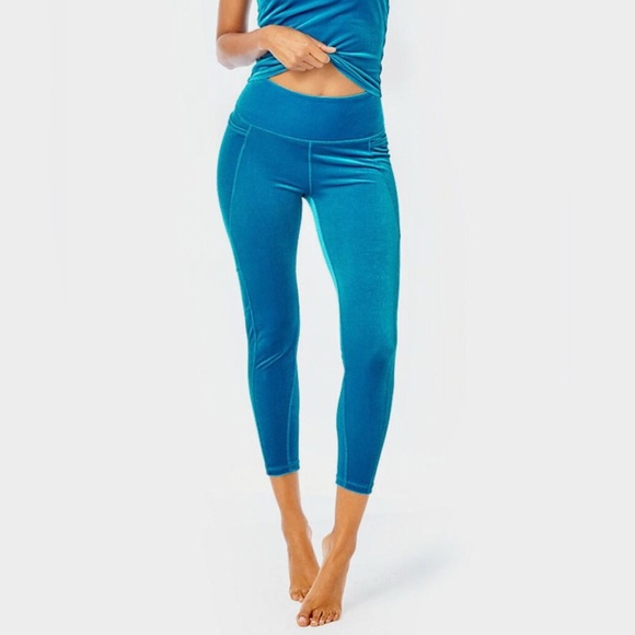 Lilly Pulitzer Weekender High Rise Leggings Luxletic Teal Bay Blue Velvet XL NWT - Picture 2 of 4